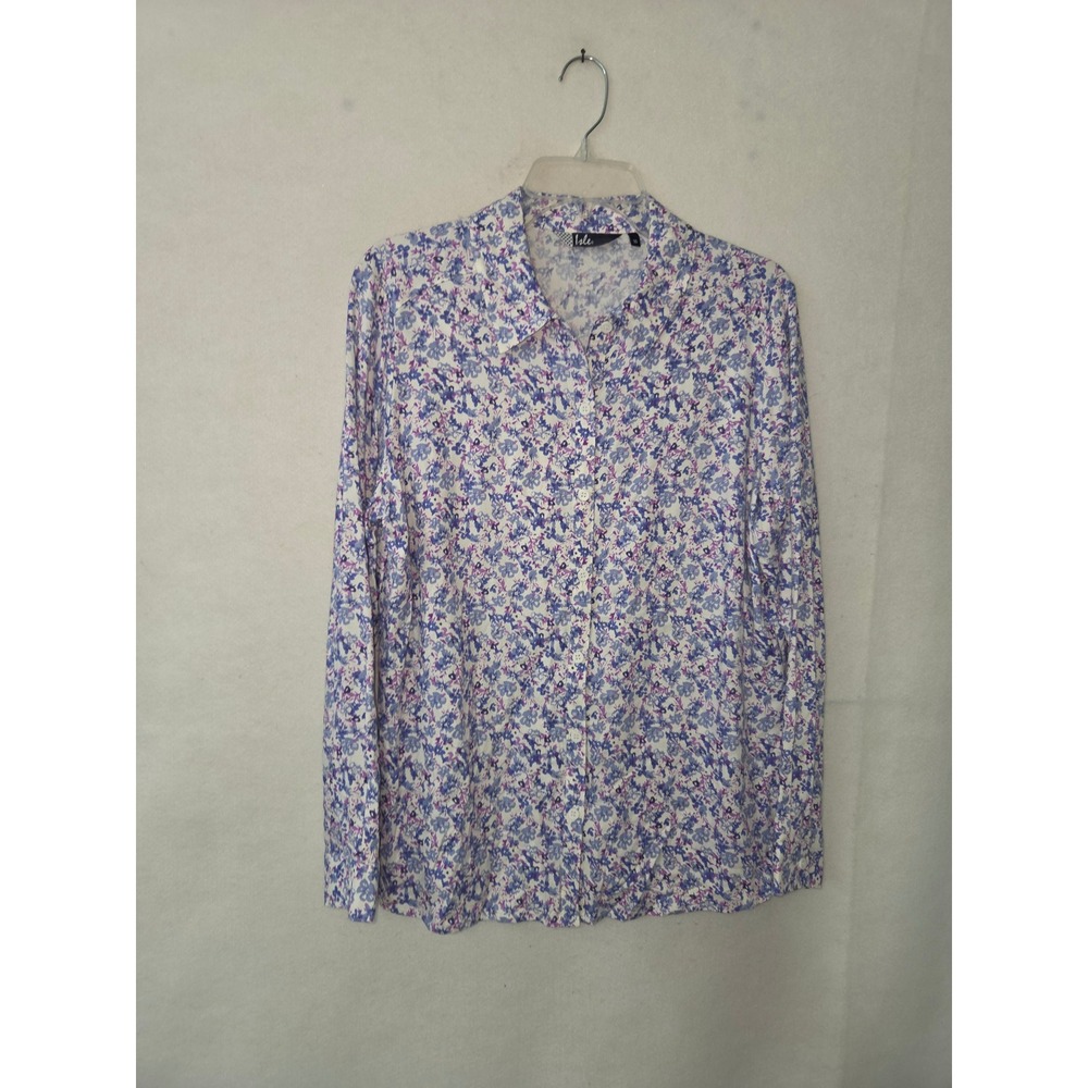 Isle‎ Button Down Shirt Women 16 Blue Purple Floral Viscose Long Sleeve Blouse
